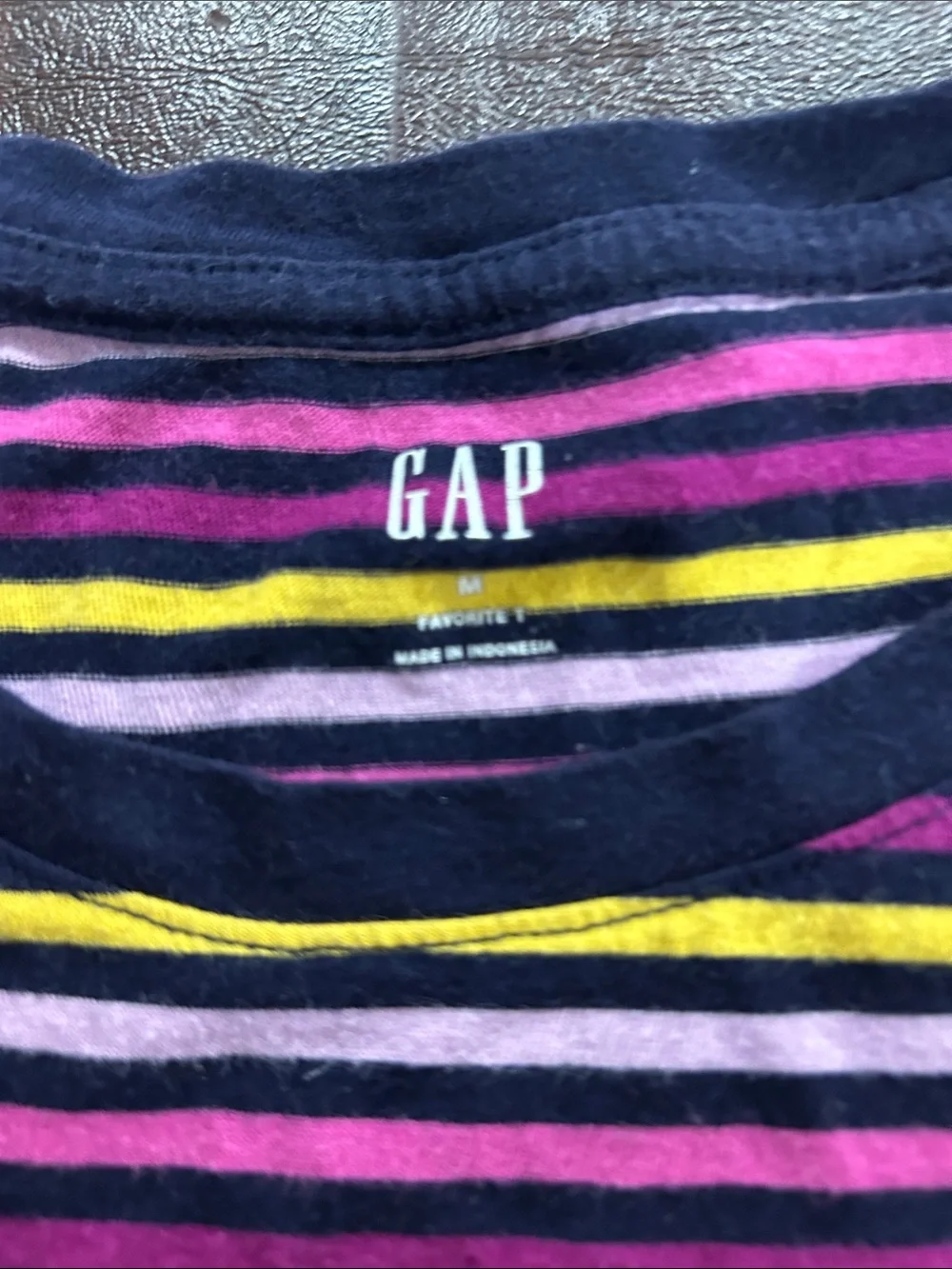 GAP Navy, Pink & Yellow Striped Crew Tee